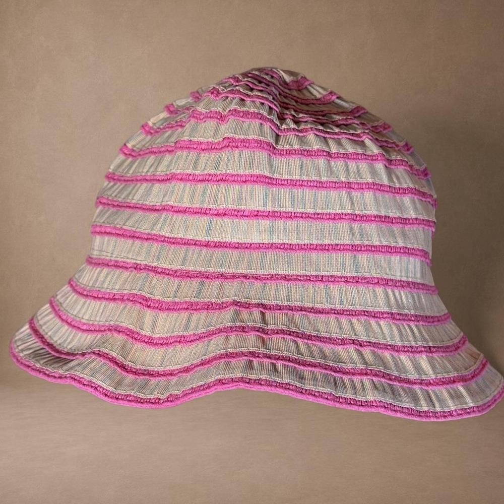 Pink Ruffle Stripe Bucket Hat Cottagecore Coquette Y2K Sun Hat